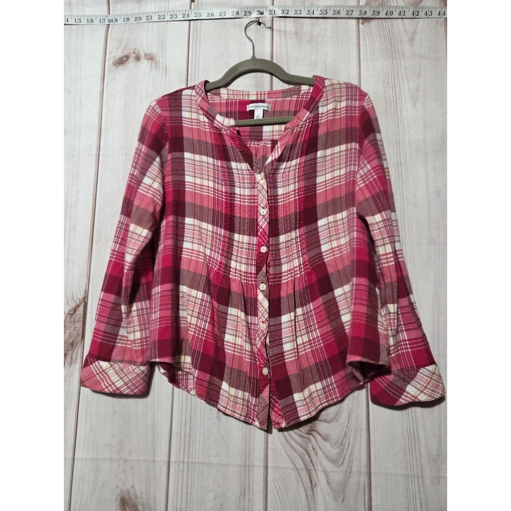 Croft & Barrow Pink‎ Plaid Pintuck Button Front Flannel Shirt Large
